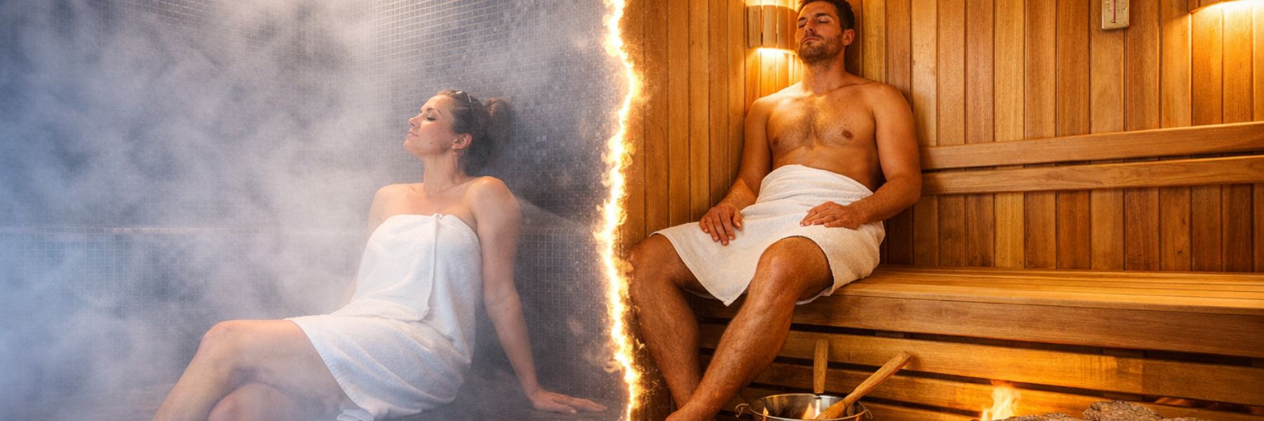 Steam room vs sauna comparison showing humidity vs dry heat differences for wellness and recovery