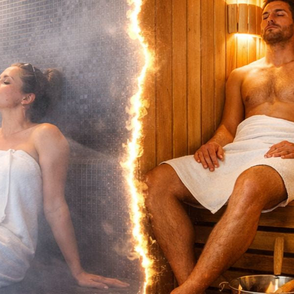 Steam room vs sauna comparison showing humidity vs dry heat differences for wellness and recovery