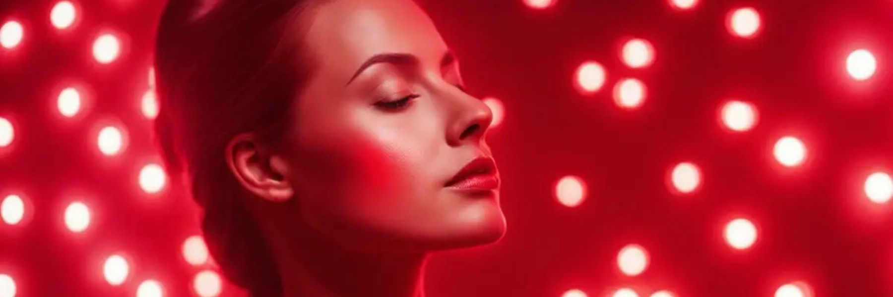 Woman receiving red light therapy facial treatment, supporting rosacea symptom relief and skin calming
