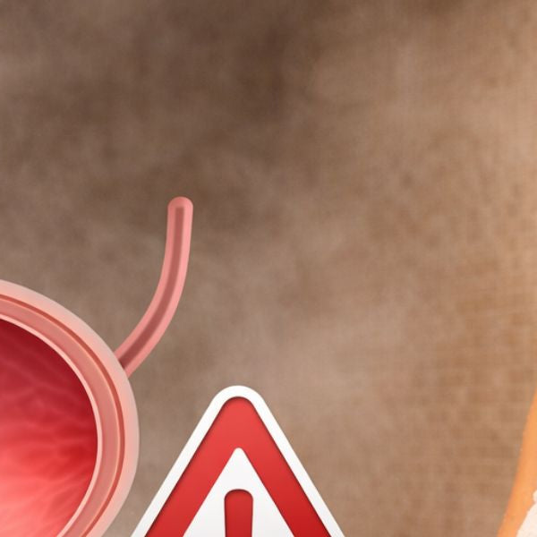 Woman sitting in steam room with UTI warning graphic highlighting potential urinary health risks