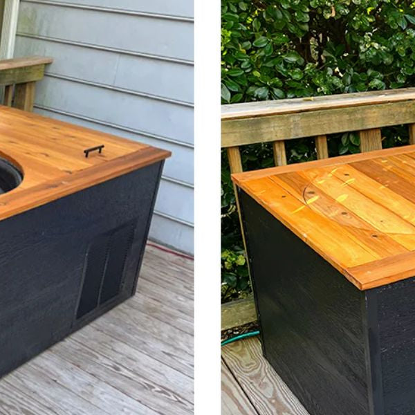 Insulated cold plunge tub setup with foam panels and cover designed to keep an outdoor ice bath colder for longer.