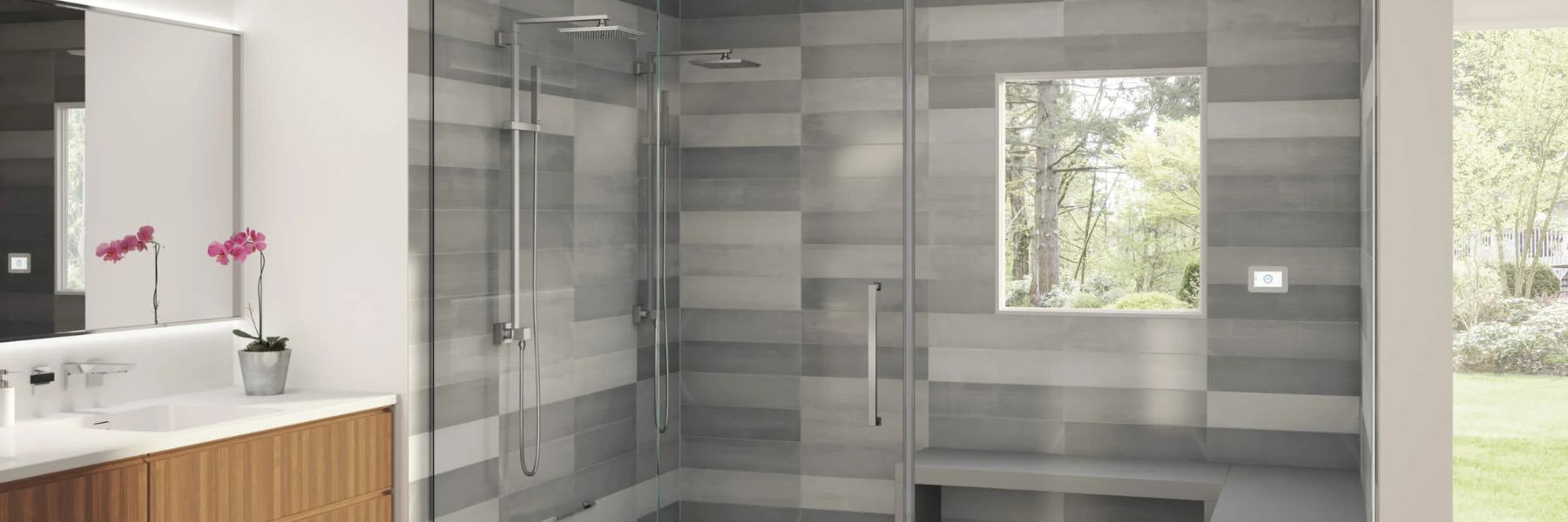 Modern walk-in steam shower at home showing how to create a steam room experience in your bathroom