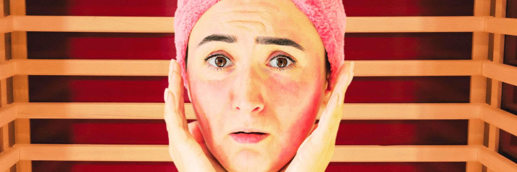 Woman with irritated skin in infrared sauna, illustrating eczema symptoms and heat sensitivity