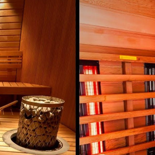 Traditional sauna vs infrared sauna interior comparison highlighting heater stones vs infrared panels