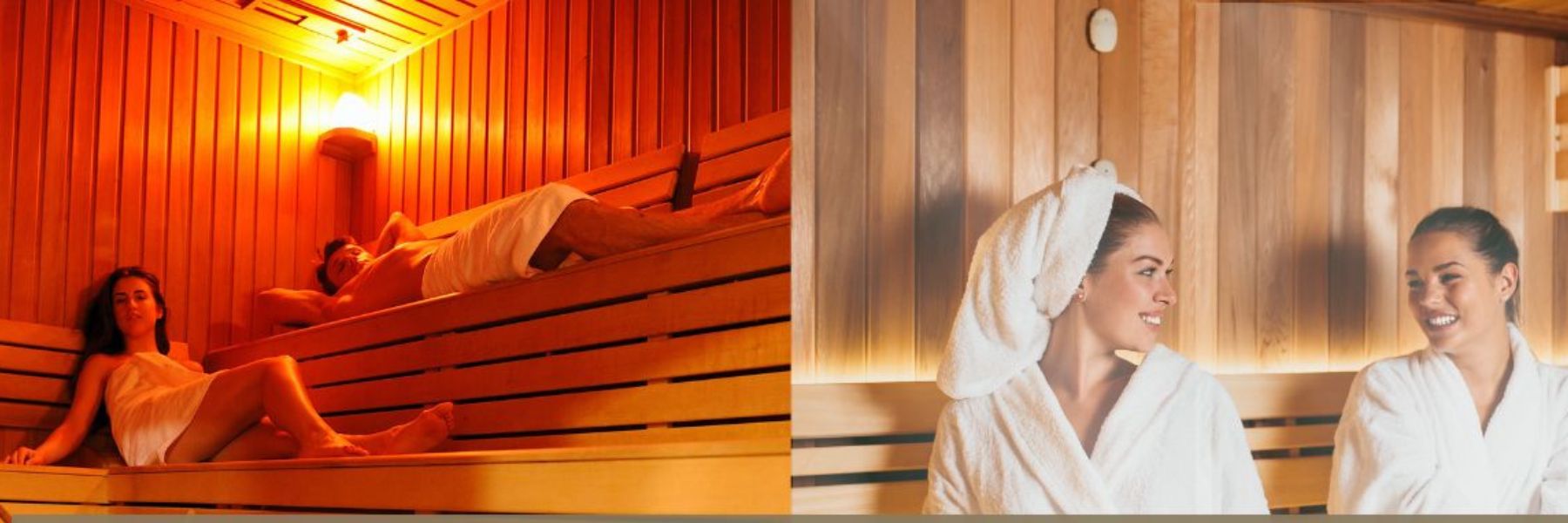 Infrared vs traditional sauna comparison with people relaxing in dry heat cabin and classic wooden sauna room
