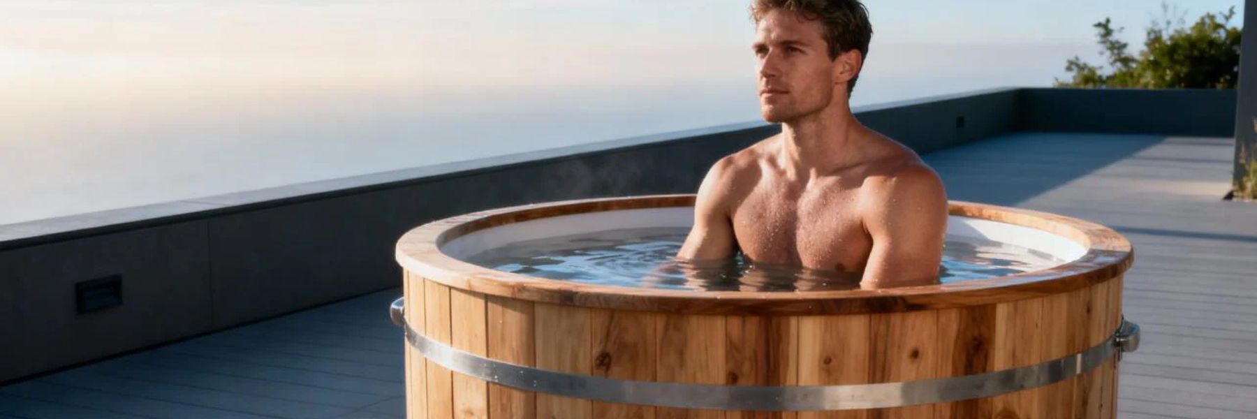 Person entering an ice bath for cold therapy and muscle recovery