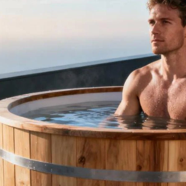Person entering an ice bath for cold therapy and muscle recovery