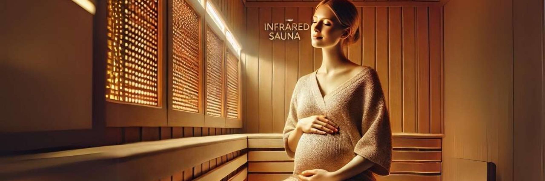 Pregnant woman in infrared sauna highlighting safety considerations of heat exposure during pregnancy