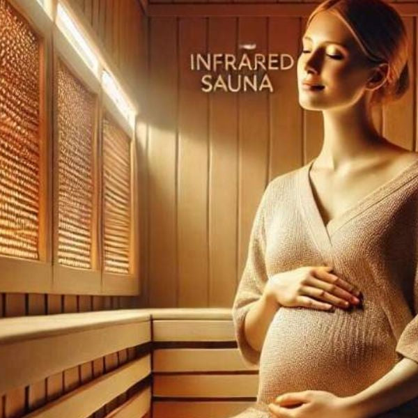 Pregnant woman in infrared sauna highlighting safety considerations of heat exposure during pregnancy