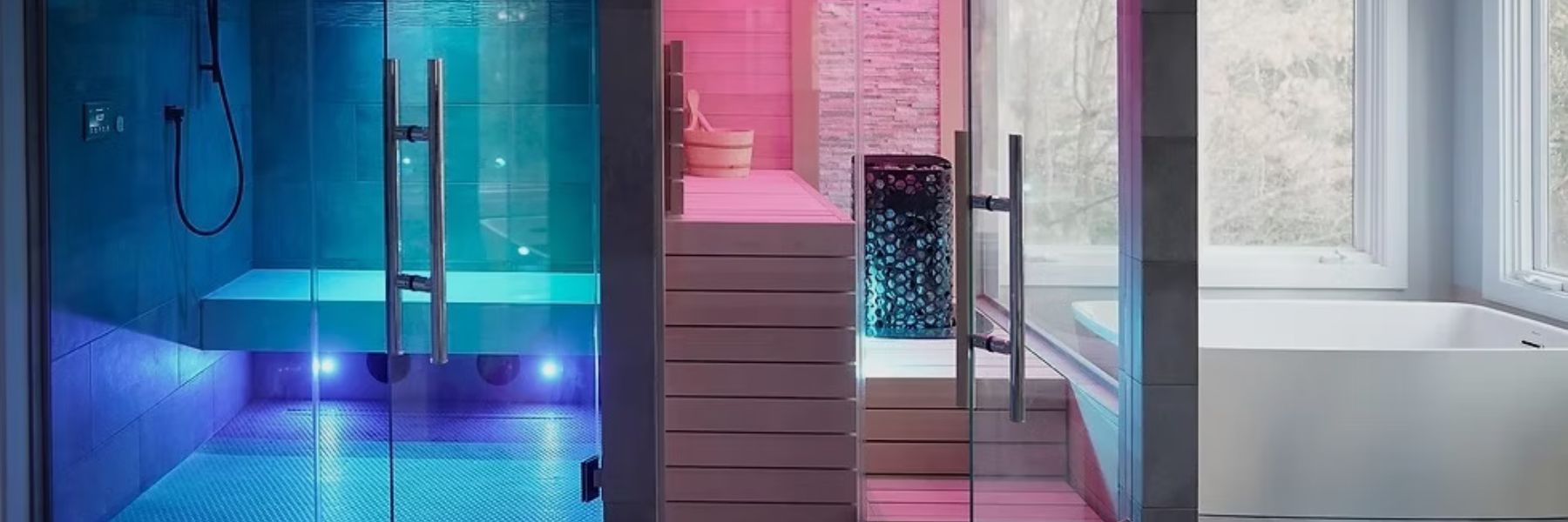 Modern steam shower and sauna combination in luxury bathroom with ambient lighting  Image 2: