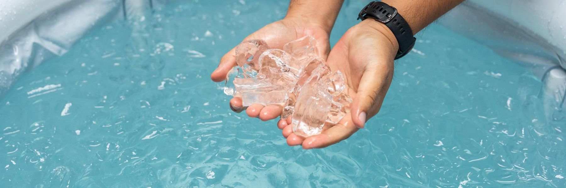 Outdoor spa setup featuring a modern cold plunge tub used for ice baths