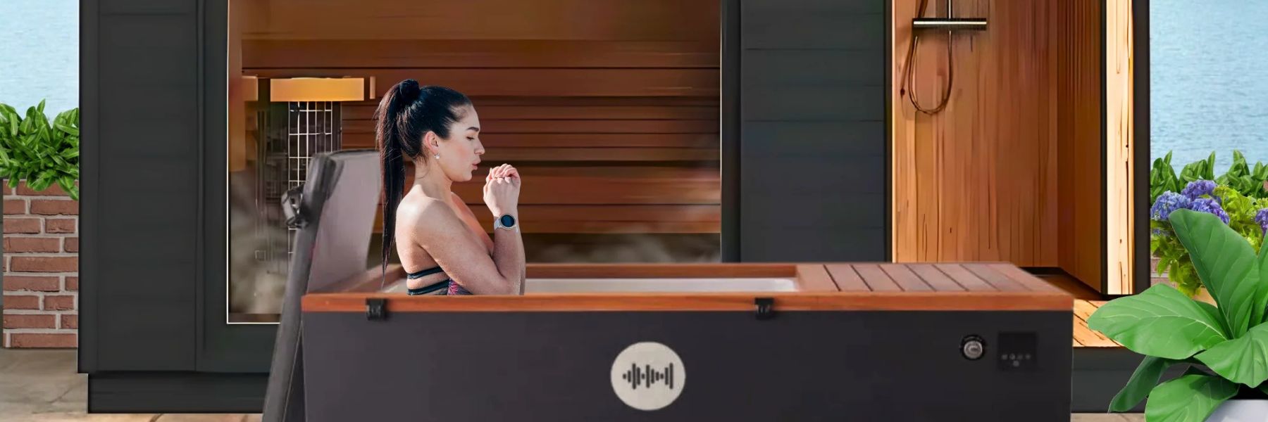 Athlete using cold plunge tub after sauna for contrast therapy recovery