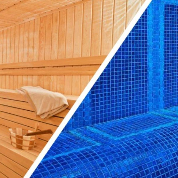 Side-by-side sauna and steam room units in modern spa showing contrast between dry heat and steam