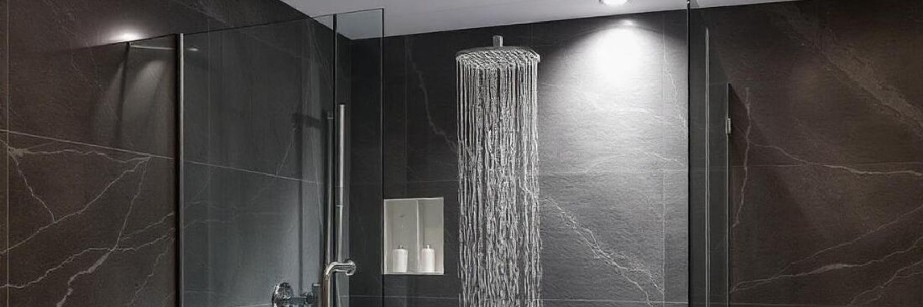 Luxury rainfall shower head in modern bathroom showcasing premium steam shower design