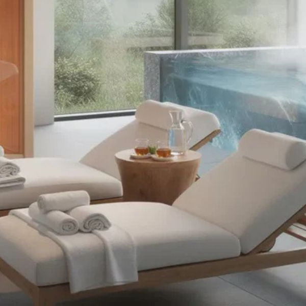 Modern wellness spa featuring a sauna and cold plunge pool used in the Nordic hot-cold cycle.
