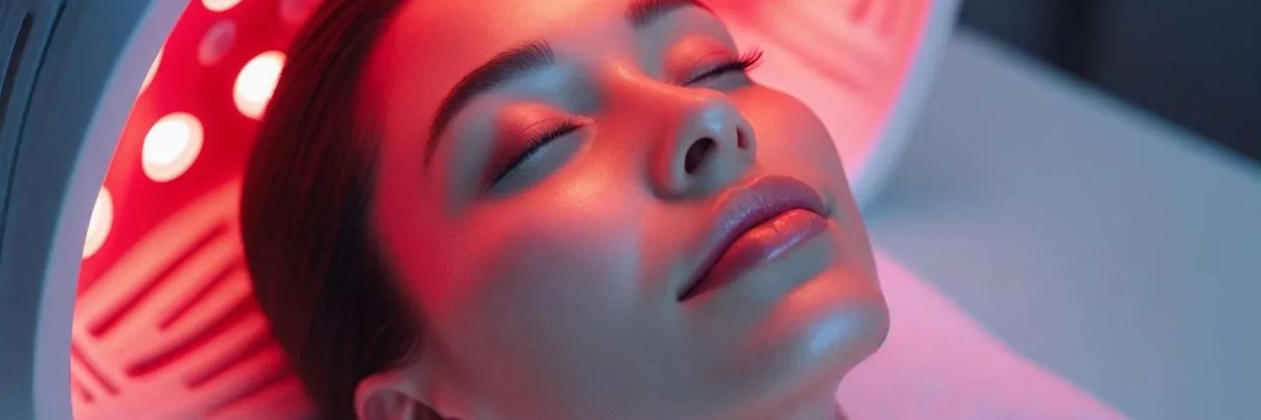 Woman receiving red light therapy on face, ideal timing for skincare and collagen boosting treatments