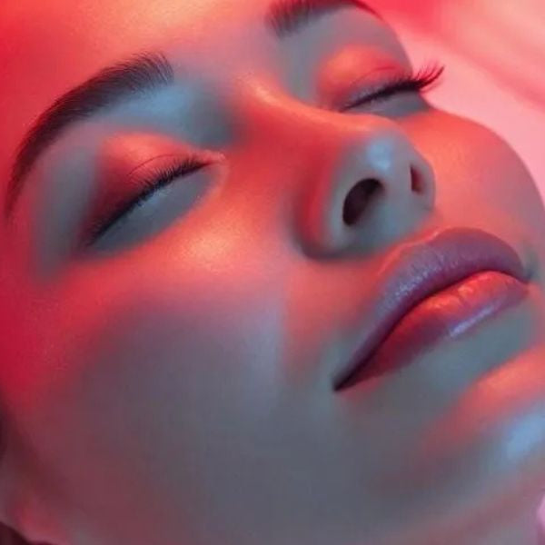 Woman receiving red light therapy on face, ideal timing for skincare and collagen boosting treatments