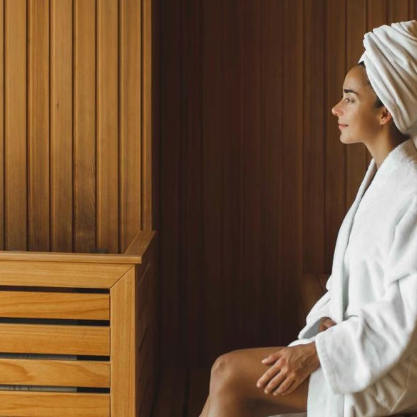 Woman enjoying steam room session with visible steam, illustrating best time to use a steam room for wellness