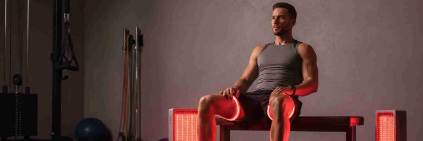 Athlete using red light therapy for muscle recovery and joint pain relief after exercise