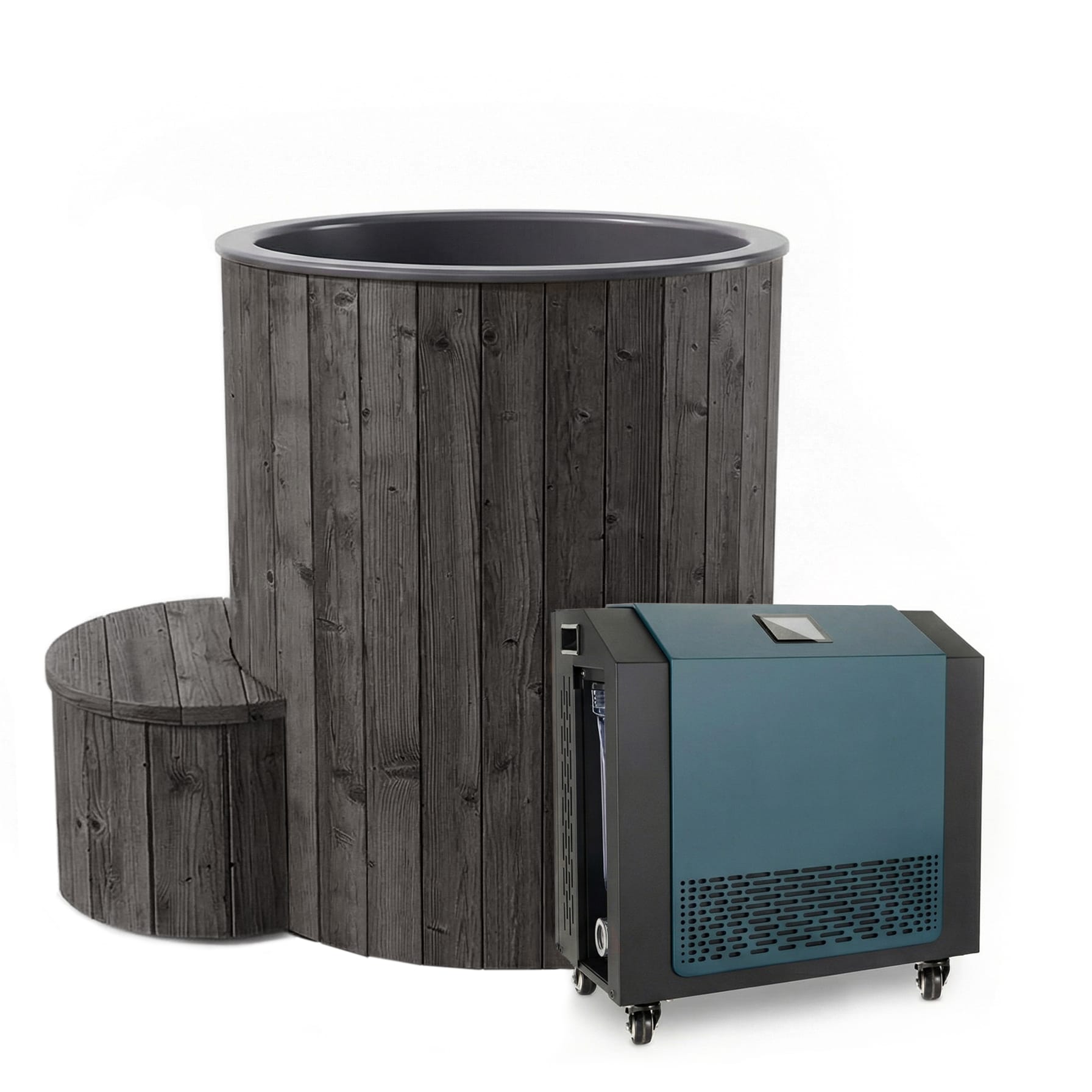 SaunaLife Model S1BC package, black immersion tub with FDC-1A chiller/heater