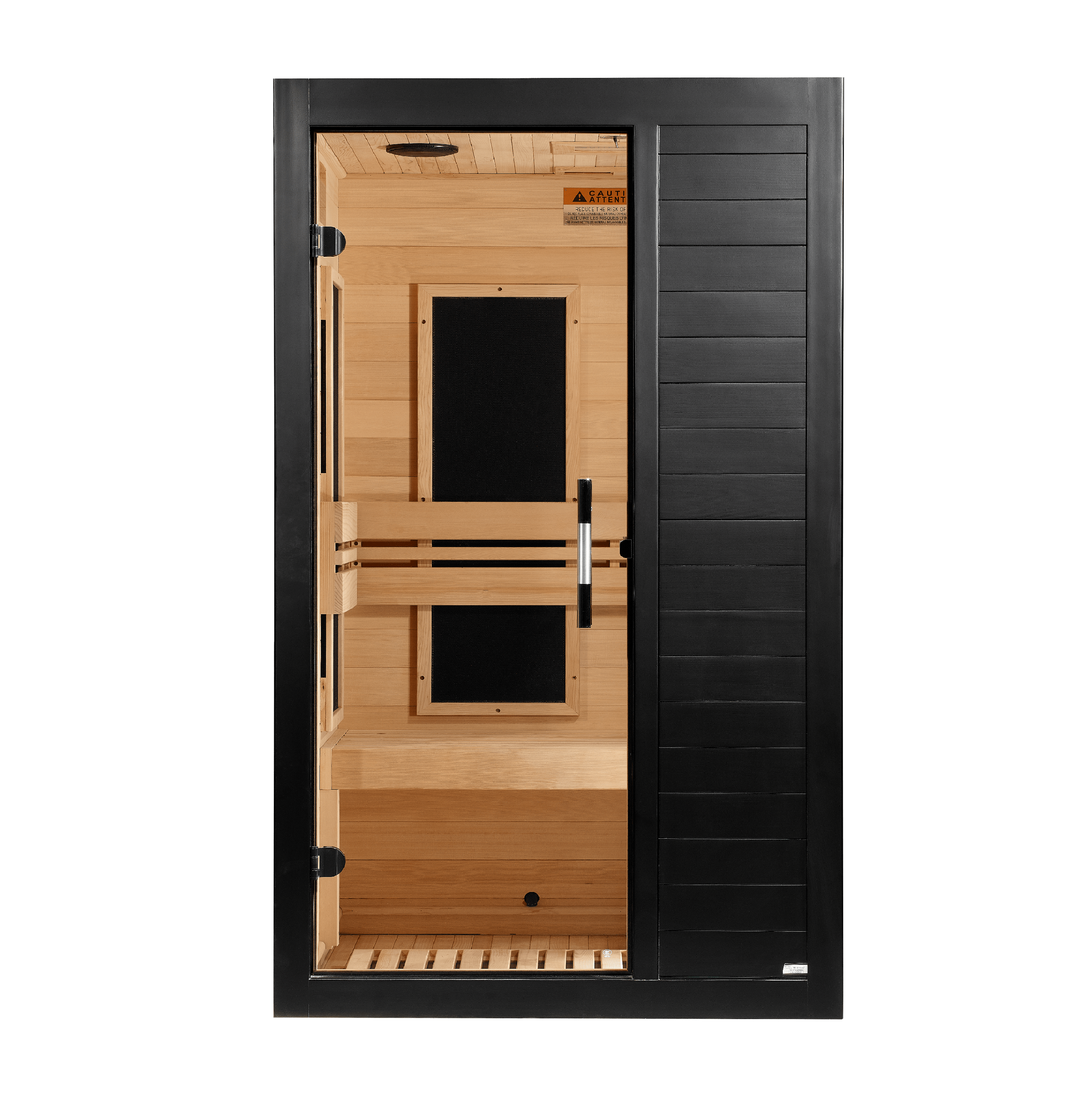 Golden Designs Dynamic Veneto 1-2 Person Low EMF FAR Infrared Sauna in black, front view
