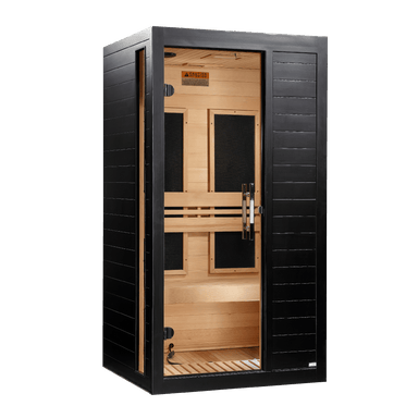 Golden Designs Dynamic Veneto 1-2 Person Low EMF FAR Infrared Sauna in black, right angle