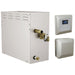White rectangular steam bath generator with control panel on a white background
