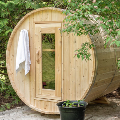 The sauna is handcrafted from Eastern White Cedar