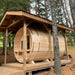 This Canadian Timber Tranquility Barrel Sauna with 45cm Porch seats 6-8 people