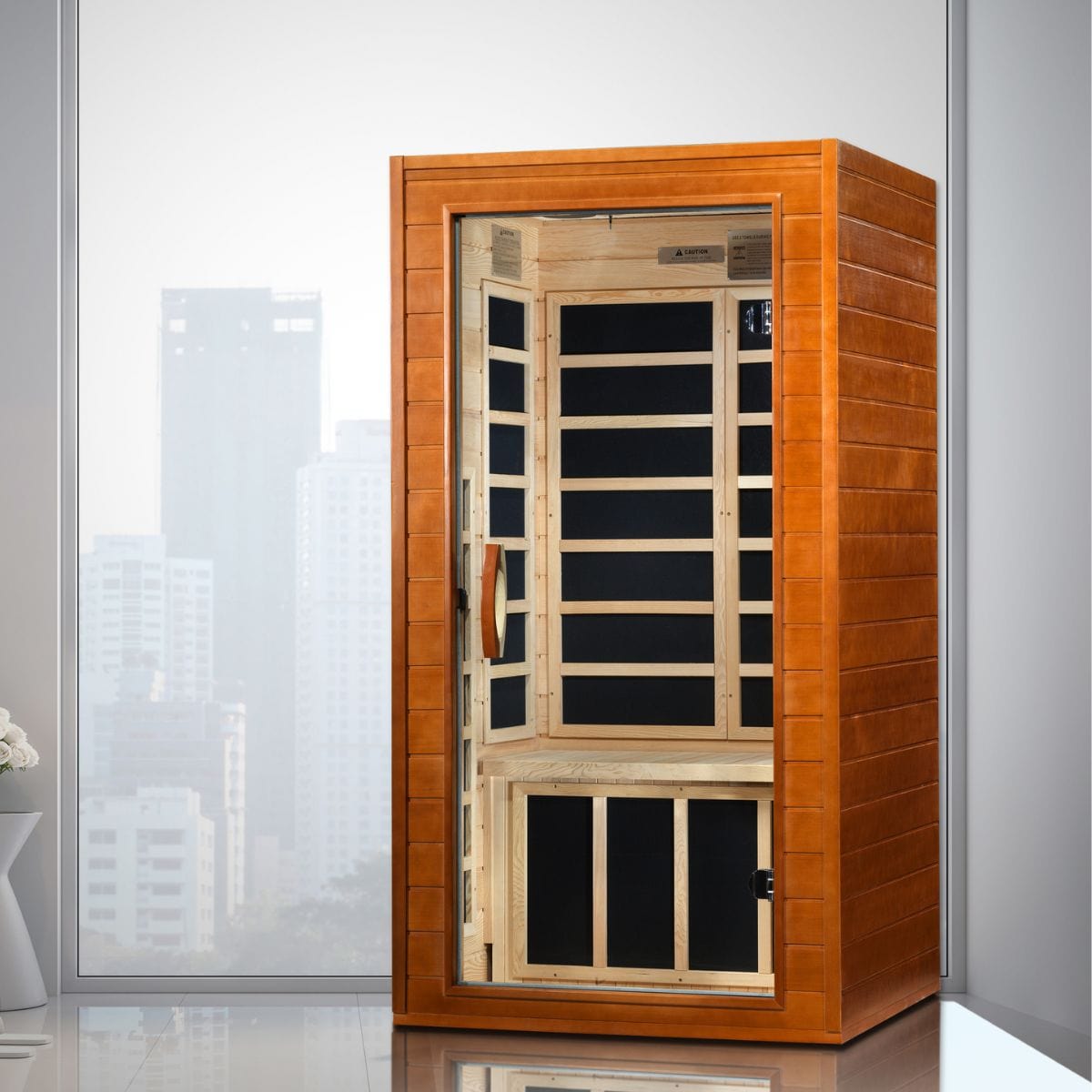 The Dynamic Avila 1-2 Person Ultra Low EMF FAR Infrared Sauna is built with interior LED control panel.