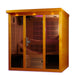 This sauna features a tempered glass door