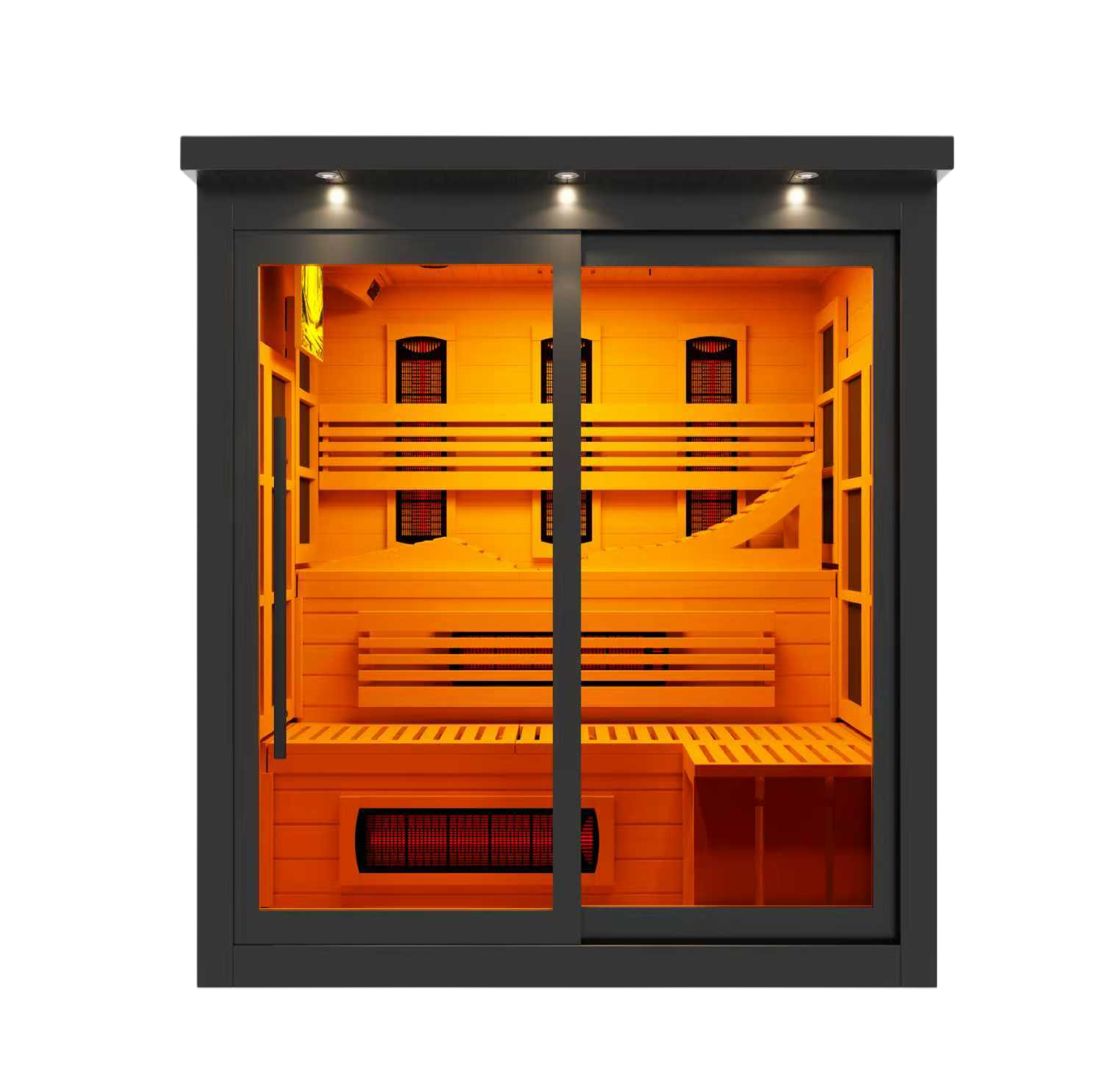 Golden Designs Monaco 6-Person Full Spectrum PureTech™ Near Zero EMF FAR Infrared Sauna, front view