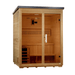 Golden Designs Arlberg 2026 outdoor sauna GDI-8003-01, right angle view showing Canadian Hemlock panels and flat black roof