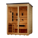 Golden Designs Carinthia flat roof outdoor sauna, right angle view showing Canadian Hemlock panels and flat black roof