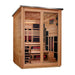 Golden Designs Kaskinen 6-person flat roof hybrid outdoor sauna, Pacific Cedar finish, left angle