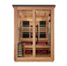 Golden Designs Kaskinen 6-person flat roof hybrid outdoor sauna, Pacific Cedar finish, front view