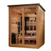 Golden Designs Kaskinen 6-person flat roof hybrid outdoor sauna, Pacific Cedar finish, right angle