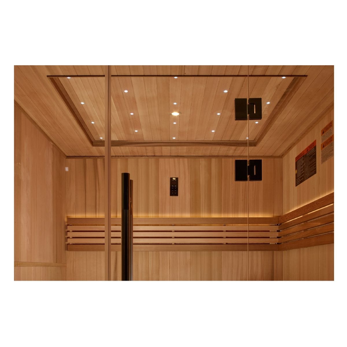 2 stationary front tempered glass panels with glass door