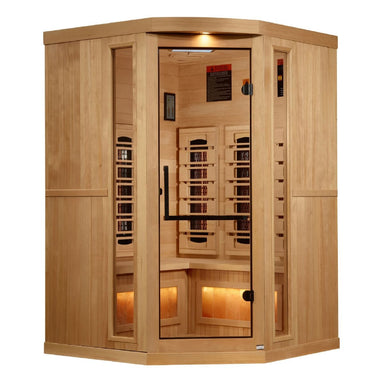 Golden Designs 3-Person Corner Full Spectrum PureTech™ Near Zero EMF FAR Infrared Sauna with Himalayan Salt Bar