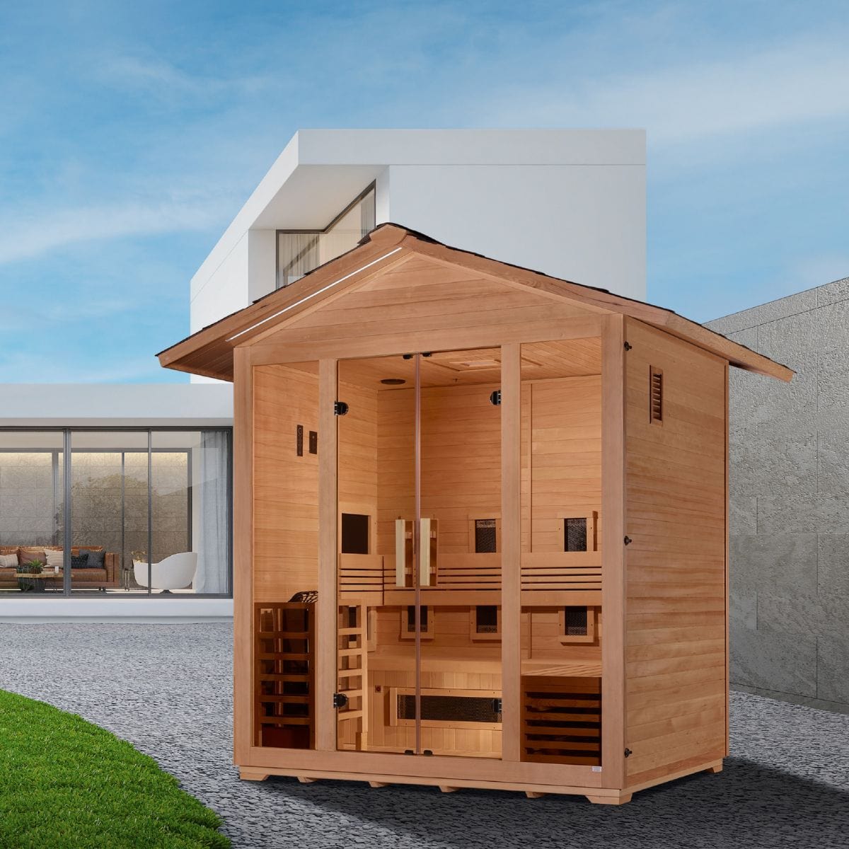 With exterior front overhang accent lighting