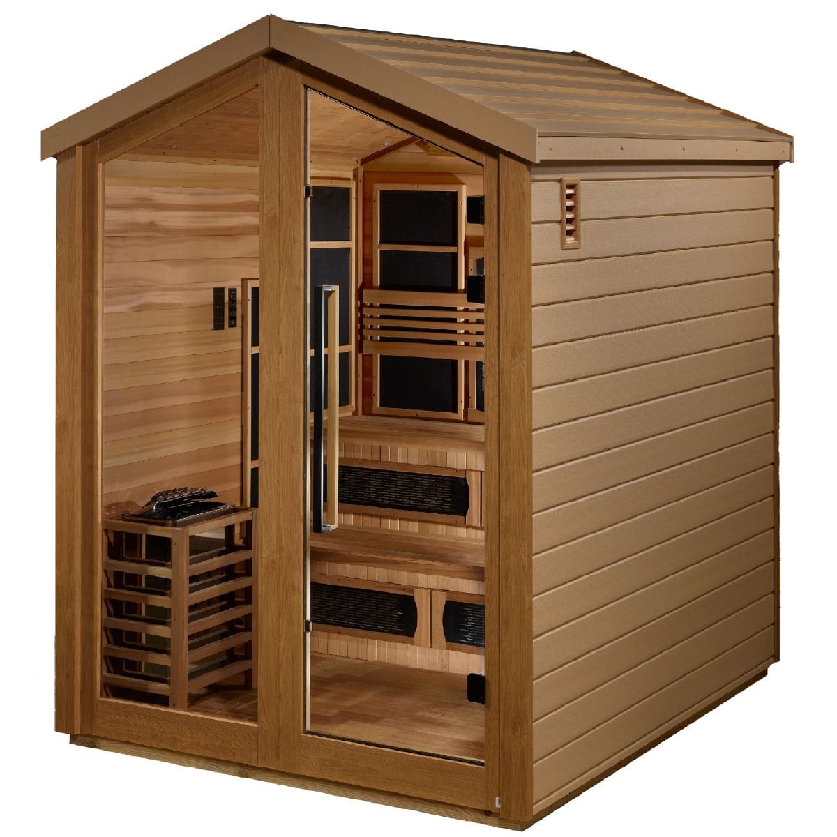 With exterior accent lighting
