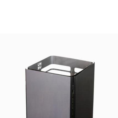 It is made of stainless steel and is mounted on the side of the heater