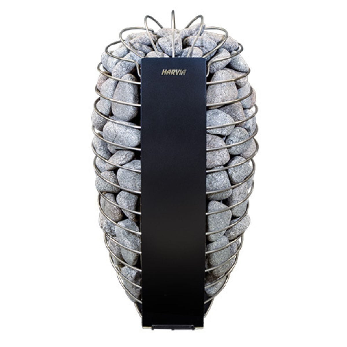 The elegantly curved shape of the Harvia 6kW Spirit SP60E Sauna Heater has a natural, organic design, which is accentuated by the round sauna stones