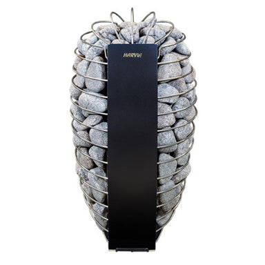 The elegantly curved shape of the Harvia 6kW Spirit SP60E Sauna Heater has a natural, organic design, which is accentuated by the round sauna stones