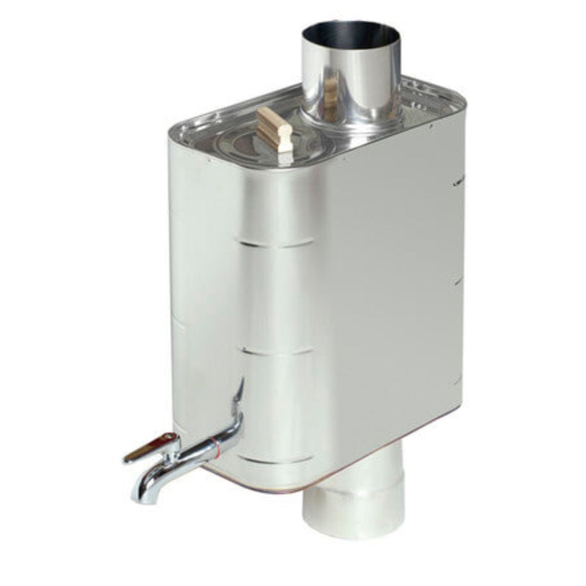 The Harvia pipe model water heater is placed directly on top of the stove