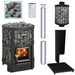 The Harvia Legend 150 SS WH Sauna Stove Package comes complete with the Legend 150 Sauna Stove, Protective Bedding, Protective Sheath, Chimney Kit, Chimney Extension, Water Heater, Smoke Pipe, and Sauna Stones