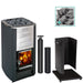 The Harvia M3 BK Sauna Stove Package comes complete with the M3 Sauna Stove, Protective Bedding, Protective Sheath, Chimney Kit, Chimney Extension, and Sauna Stones