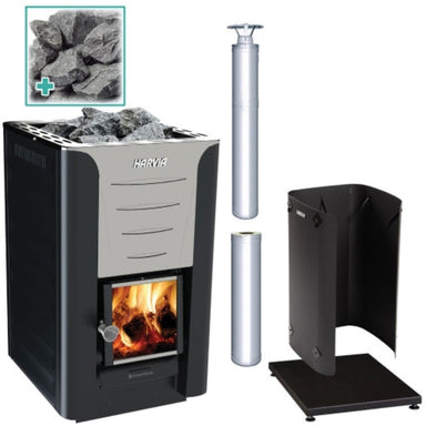 The Harvia PRO 20 Wood Burning Stove Kit SS Package