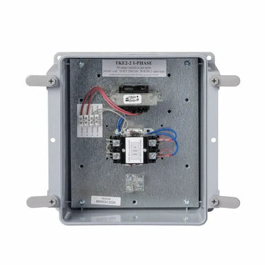 Electrical junction box with wiring on a white background