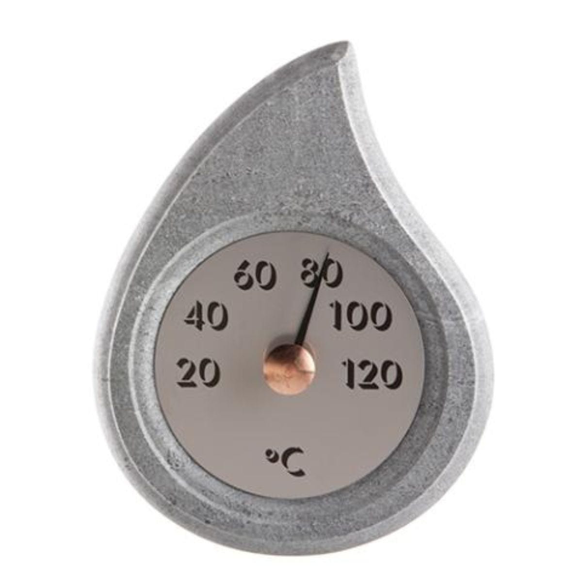 The Hukka Pisarainen Sauna Thermometer is delicately carved in the form of a droplet